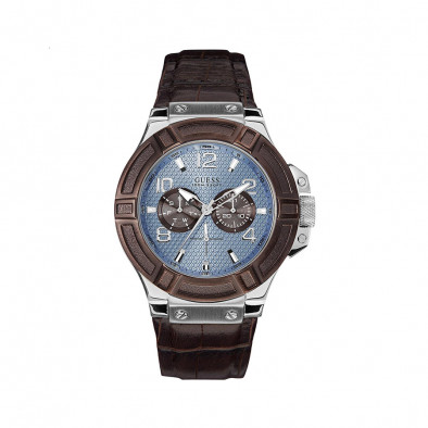 Ανδρικό ρολόι Guess Rigo Blue Dial Brown Leather Band W0040G10