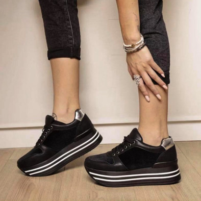 Γυναικεία μαύρα sneakers με πλατφόρμα και συνδυασμό υλικών G0115 it100821-4 5