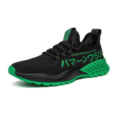 Ανδρικά μαύρα sneakers με πρασινή λεπτομέρεια gr020221-2 3