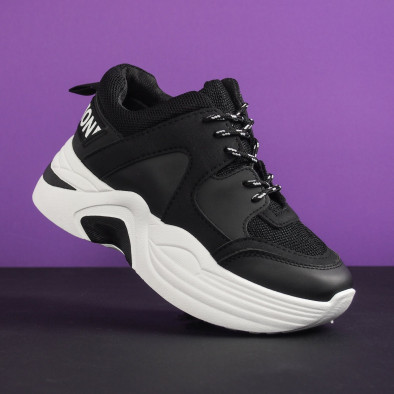 Γυναικεία μαύρα αθλητικά παπούτσια με χοντρή σόλα it281019-3 5
