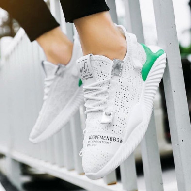Ανδρικά λευκά sneakers με πρασινή λεπτομέρεια gr020221-4 3
