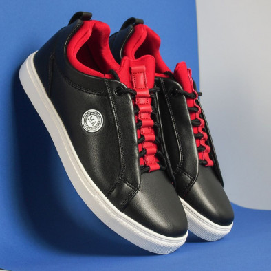 Ανδρικά μαύρα sneakers με κόκκινη λεπτομέρεια it051219-5 5