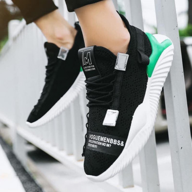 Ανδρικά μαύρα sneakers με πρασινή λεπτομέρεια gr020221-5 3
