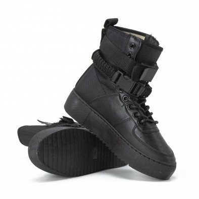 Γυναικεία μαύρα ψηλά sneakers All black με αξεσουάρ it150818-62 3