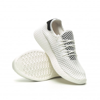 Ανδρικά λευκά αθλητικά παπούτσια Mesh με μαύρες λεπτομέρεις it230519-9 4