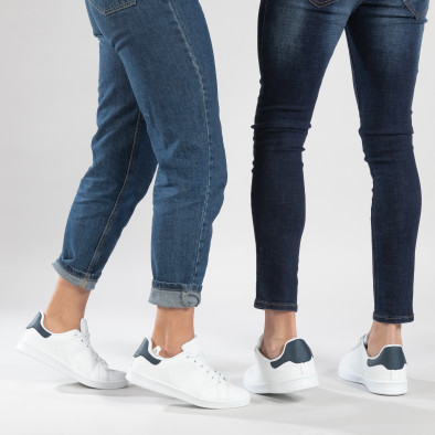 Basic λευκά sneakers για ζευγάρια με μπλε λεπτομέρεια cs-it150319-12-it150319-57 2