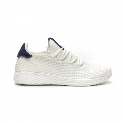 Ανδρικά λευκά αθλητικά παπούτσια με μπλέ λεπτομέρεια ελαφρύ μοντέλο it040619-5 2