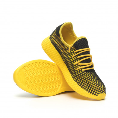 Ανδρικά κίτρινα αθλητικά παπούτσια Mesh με μαύρες λεπτομέρειες it230519-10 4
