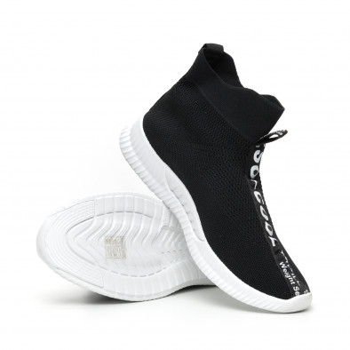 Ανδρικά slip-on μαύρα αθλητικά παπούτσια κάλτσα με λευκή επιγραφή it110919-1 4