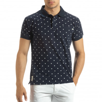 Ανδρική μπλέ polo shirt με Clover μοτίβο it120619-34 2