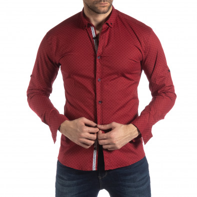 Ανδρικό κόκκινο Slimf fit πουκάμισο με σταυροτό μοτίβο it210319-95 2