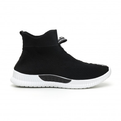 Ανδρικά slip-on μαύρα αθλητικά παπούτσια κάλτσα με λευκή επιγραφή it110919-1 2