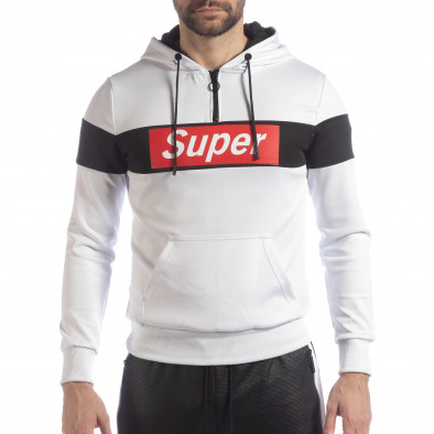 Ανδρικό λευκό φούτερ με κουκούλα SUPER it040219-94 2