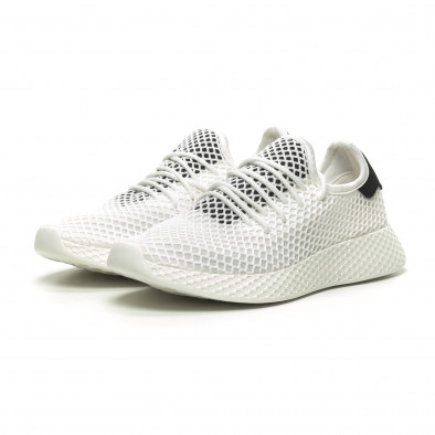 Ανδρικά λευκά αθλητικά παπούτσια Mesh με μαύρες λεπτομέρεις it230519-9 3