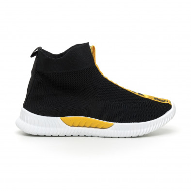 Ανδρικά slip-on μαύρα αθλητικά παπούτσια κάλτσα με κίτρινη επιγραφή it110919-2 2