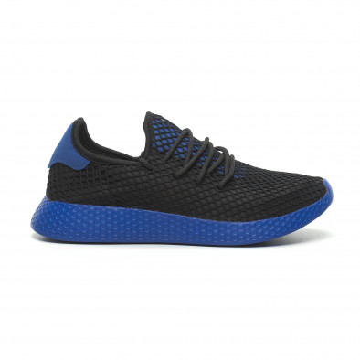Ανδρικά μαύρα αθλητικά παπούτσια Mesh με μπλε λεπτομέρειες it230519-11 2