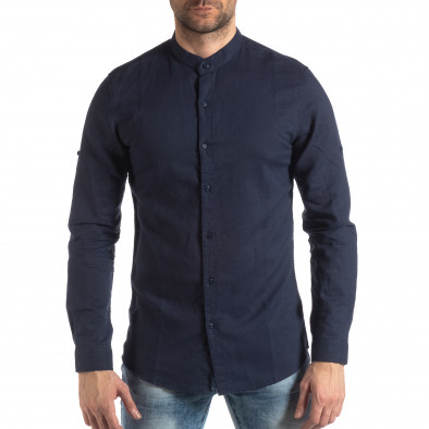 Ανδρικό σκούρο μπλε πουκάμισο από λινό και βαμβάκι it210319-106 3