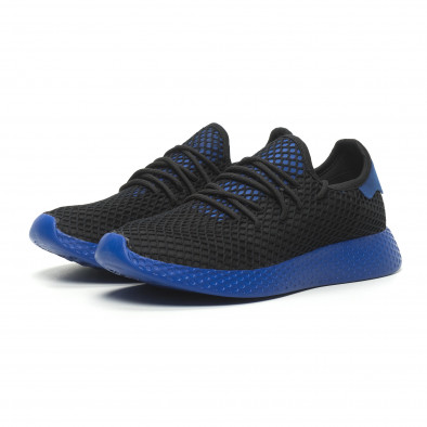 Ανδρικά μαύρα αθλητικά παπούτσια Mesh με μπλε λεπτομέρειες it230519-11 3