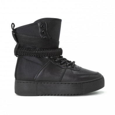 Γυναικεία μαύρα ψηλά sneakers All black με αξεσουάρ it150818-62 2