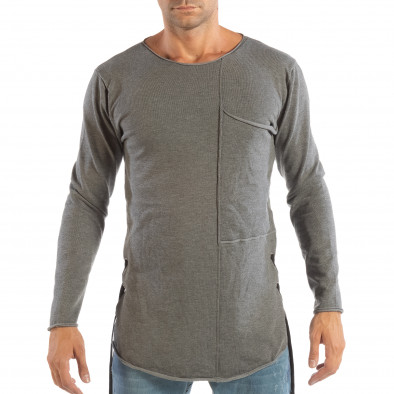 Ανδρική γκρι μπλούζα από πλεκτό ύφασμα με τσέπη it240818-127 2