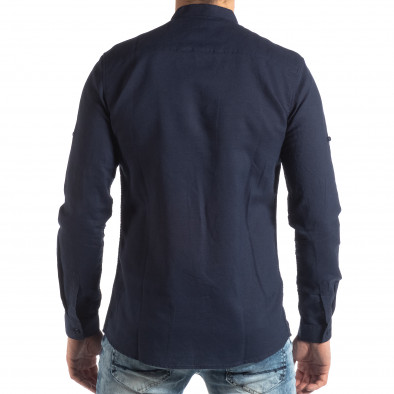 Ανδρικό σκούρο μπλε πουκάμισο από λινό και βαμβάκι it210319-106 4