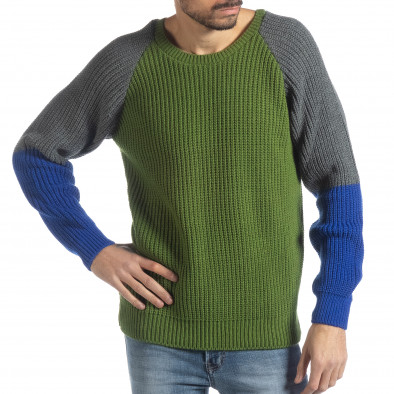Ανδρικό πουλόβερ σε πράσινο, γκρι και μπλε it051218-55 2