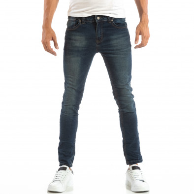 Ανδρικό μπλε τζιν Slim Jeans με τσαλακωμένο εφέ it240818-49 2