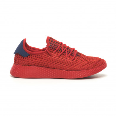 Ανδρικά κόκκινα αθλητικά παπούτσια Mesh με μπλε λεπτομέρειες it230519-8 2