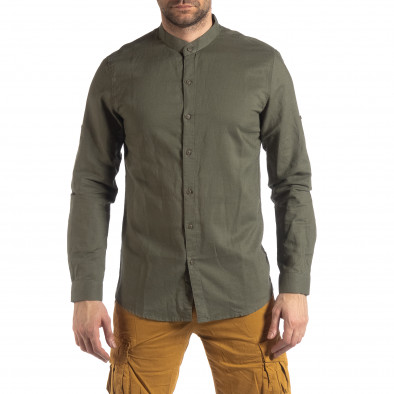 Ανδρικό πράσινο πουκάμισο από λινό και βαμβάκι it210319-102 3