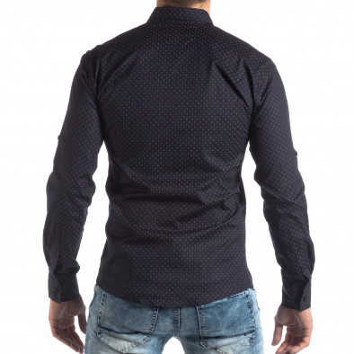 Ανδρικό Slim fit σκούρο μπλε πουκάμισο με σταυροτό μοτίβο it210319-96 4