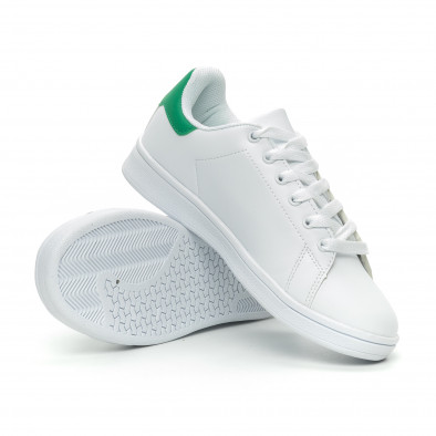 Γυναικεία Basic λευκά αθλητικά παπούτσια με πράσινη λεπτομέρειεα it150319-56 4