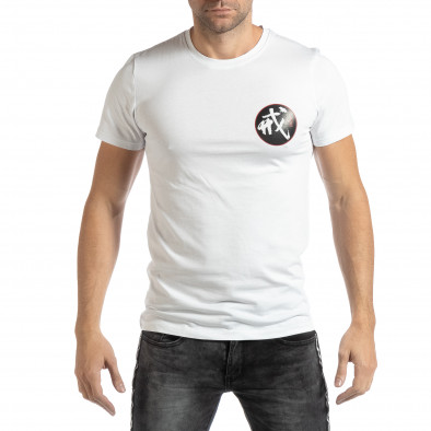 Ανδρική λευκή κοντομάνικη μπλούζα με ανατολίτικο μοτίβο it261018-118 2