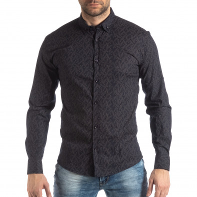 Ανδρικό Slim fit σκούρο μπλε πουκάμισο με μοτίβο φύλλα it210319-100 3