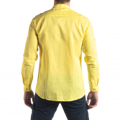 Ανδρικό κίτρινο πουκάμισο από λινό και βαμβάκι it210319-103 4