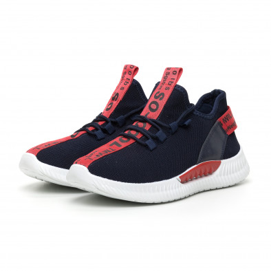 Ανδρικά μπλε υφασμάτινα αθλητικά παπούτσια με κόκκινη επιγραφή it110919-5 3