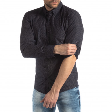 Ανδρικό Slim fit σκούρο μπλε πουκάμισο με μοτίβο φύλλα it210319-100 2