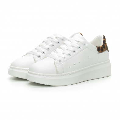Γυναικεία λευκά sneakers με λεοπάρ λεπτομέρεια it150319-44 3