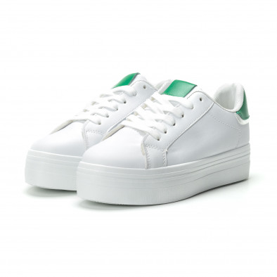 Γυναικεία λευκά sneakers με πλατφόρμα και πράσινη λεπτομέρεια it250119-51 3