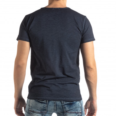 Ανδρική σκούρα μπλε κοντομάνικη μπλούζα Vintage στυλ it210319-81 3