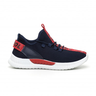 Ανδρικά μπλε υφασμάτινα αθλητικά παπούτσια με κόκκινη επιγραφή it110919-5 2