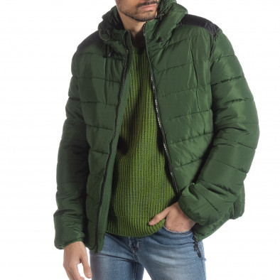 Ανδρικό πράσινο χειμερινό μπουφάν με μαύρες λεπτομέρειες it051218-65 2