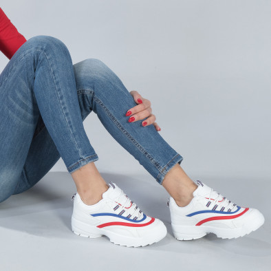 Γυναικεία λευκά sneakers με χρωματιστές λωρίδες it250119-88 2