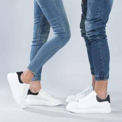 Λευκά sneakers για ζευγάρια με μαύρη λεπτομέρεια και χοντρή σόλα cs-white-M723-LY56 2