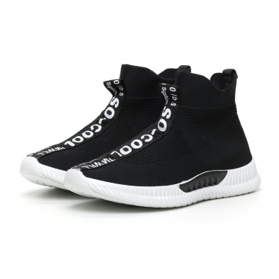 Ανδρικά slip-on μαύρα αθλητικά παπούτσια κάλτσα με λευκή επιγραφή it110919-1 3