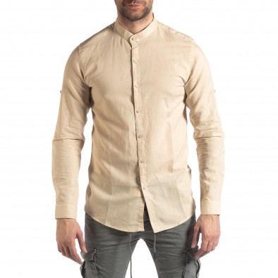 Ανδρικό μπεζ πουκάμισο από λινό και βαμβάκι it210319-101 3