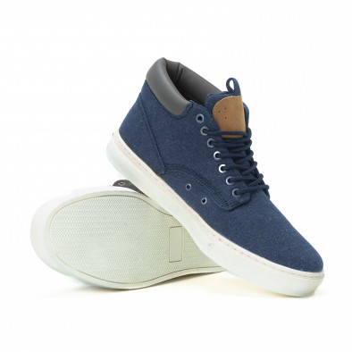 Ανδρικά μπλε υφασμάτινα sneakers με δερμάτινη λεπτομέρεια it150818-19 4