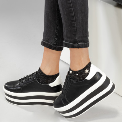 Γυναικεία μαύρα sneakers με ασπρόμαυρη πλατφόρμα it140918-54 3