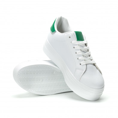 Γυναικεία λευκά sneakers με πλατφόρμα και πράσινη λεπτομέρεια it250119-51 4