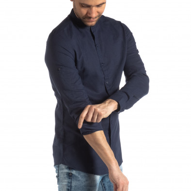 Ανδρικό σκούρο μπλε πουκάμισο από λινό και βαμβάκι it210319-106 2