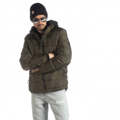 Ανδρικό χειμερινό μπουφάν με κουκούλα σε χρώμα military  it051218-63 2